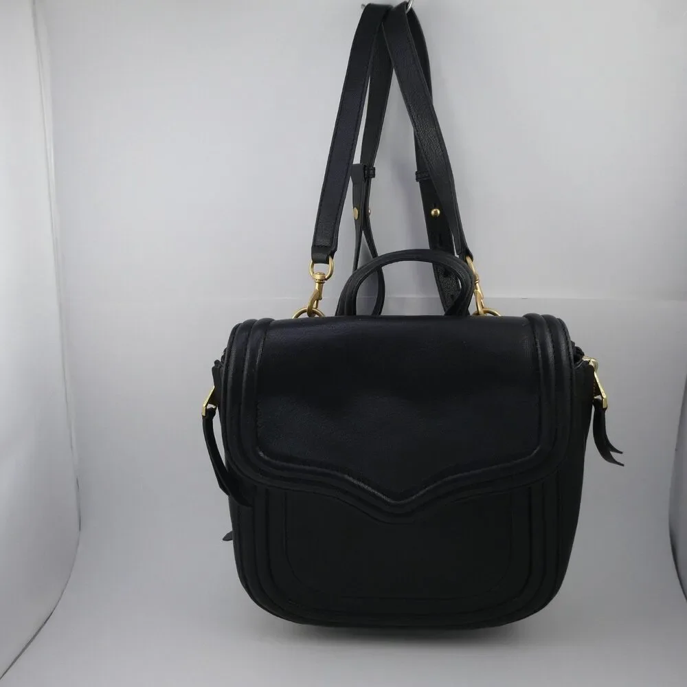 REBECCA MINKOFF Maia Medium Saddle Leather Shoulder Crossbody Bag Black $275